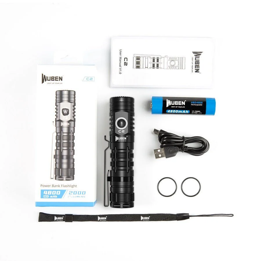 WUBEN C2 2000 Lumens Rechargeable Power Bank EDC Tactical Flashlight - Image 9
