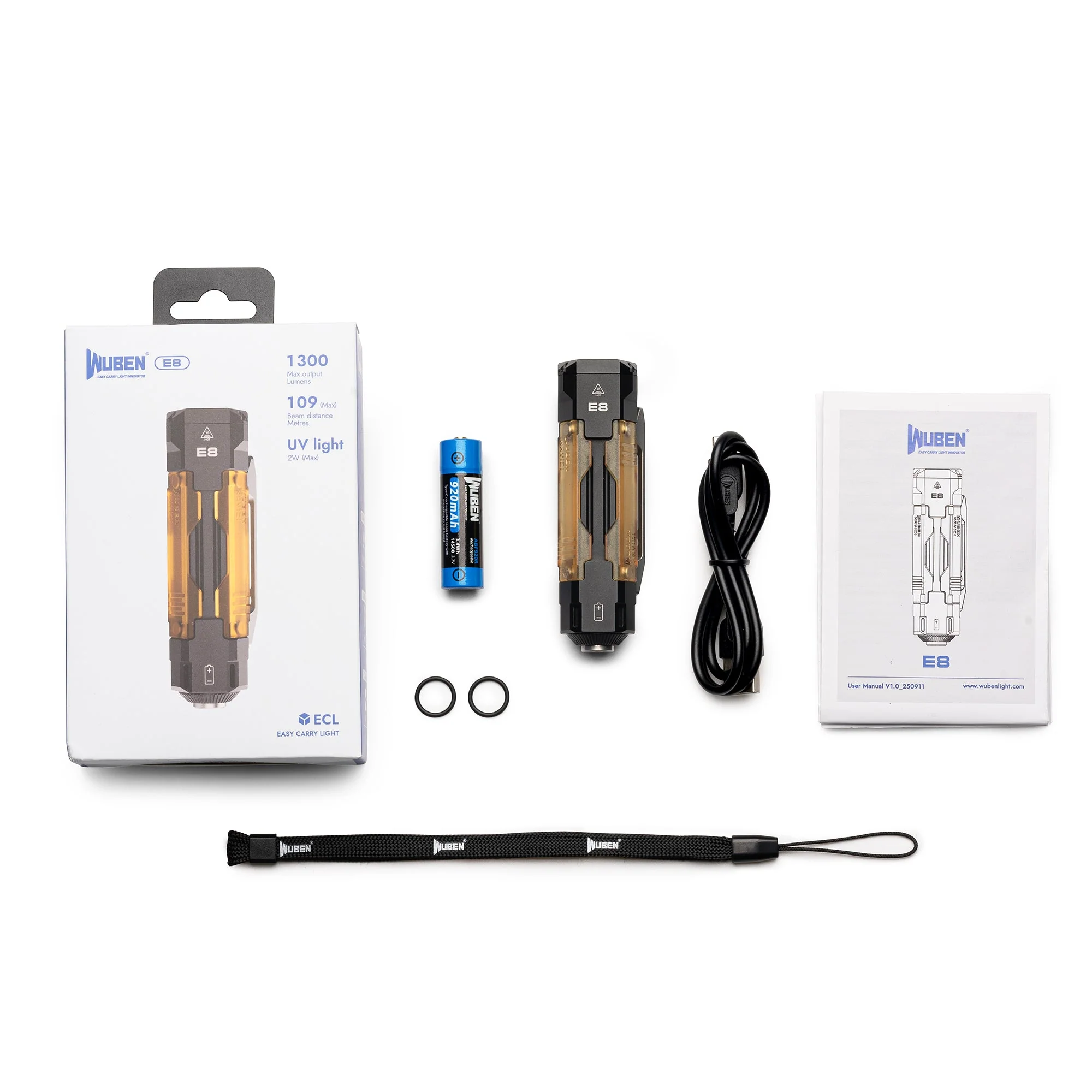 Wuben E8 Compact Magnetic Modular 1300 Lumen EDC Camping Flashlight - Image 11