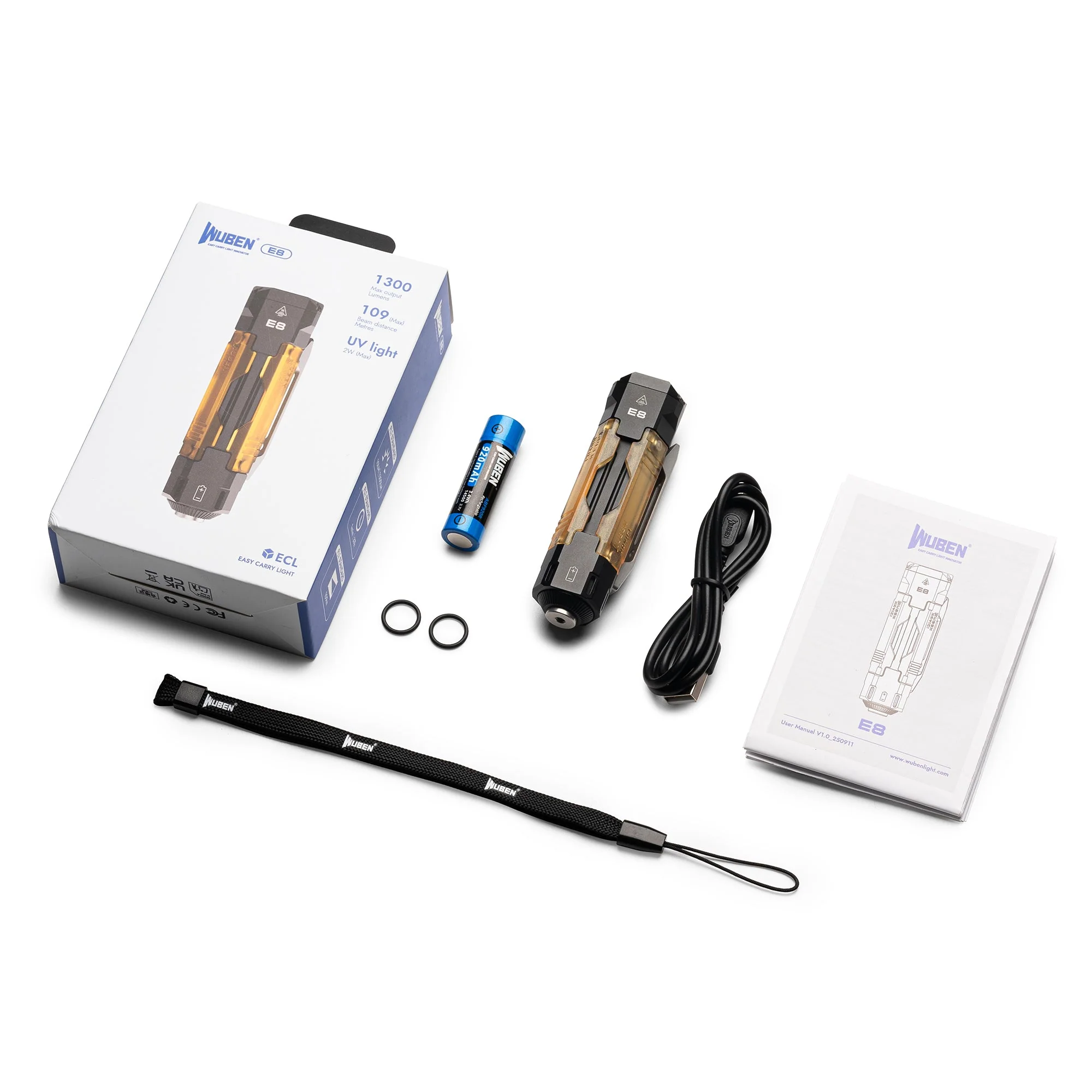 Wuben E8 Compact Magnetic Modular 1300 Lumen EDC Camping Flashlight - Image 12